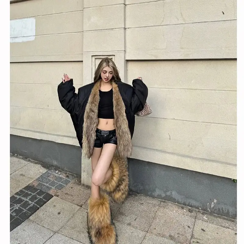 2024 Autumn Winter Product Imitation fox fur Environmentally Friendly fur Thick Cotton Clothing Wide Version Jacket fur Coat WLF