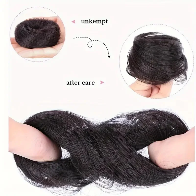 Postizo de moño despeinado con elástico sintético, rizado, negro, rubio, castaño, rodete, cinta, dona para mujer, cabello falso 2
