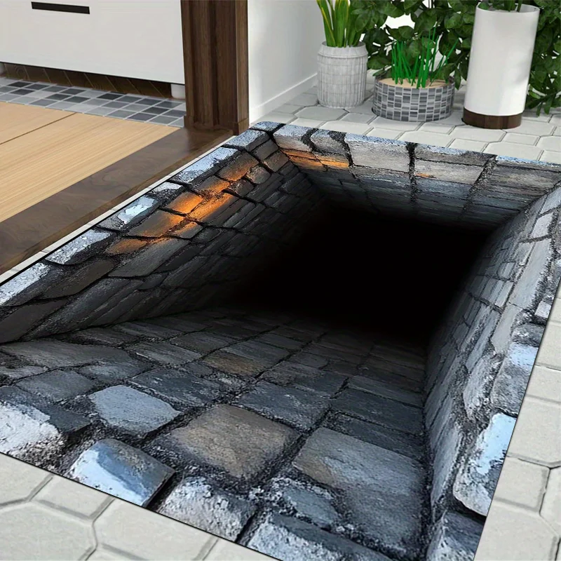 Realistic Brick Tunnel Illusion Rug for Unique Floor Design - 3D Graphic Carpet | Modern Home Accessories Skid resistant carpet