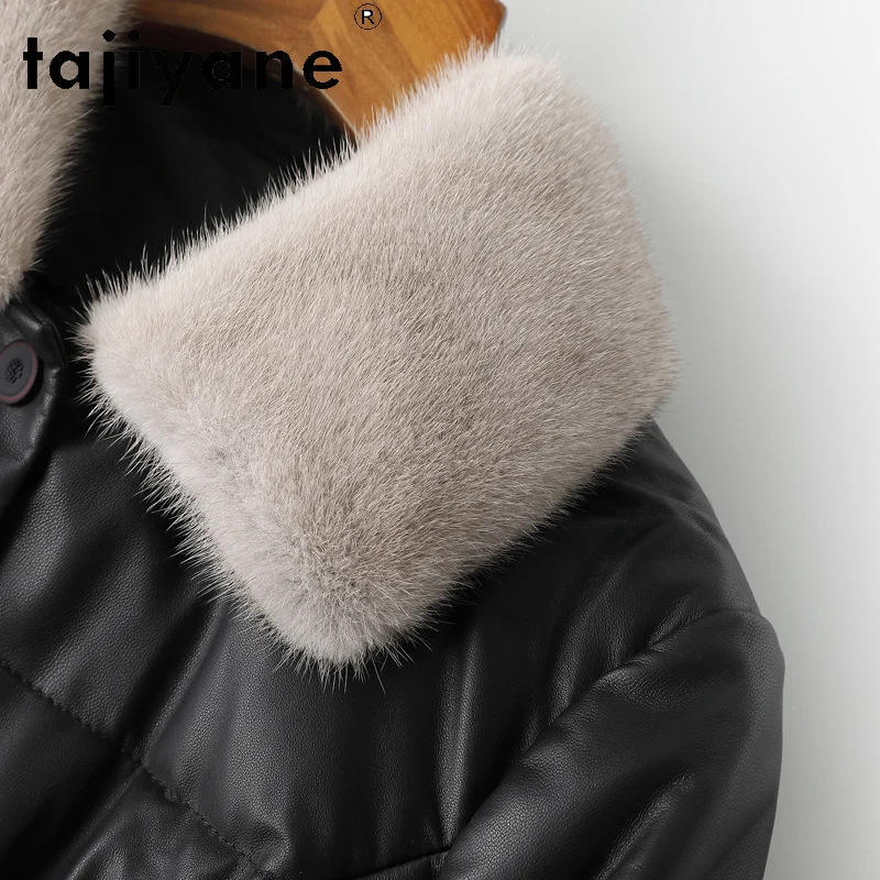 TAJIYANE 100% الطبقة الأولى من جلد الغنم أسفل معطف امرأة جلد طبيعي أسود طويل سترة منفوخة فرو المنك طوق 2025 ملابس الشتاء #4