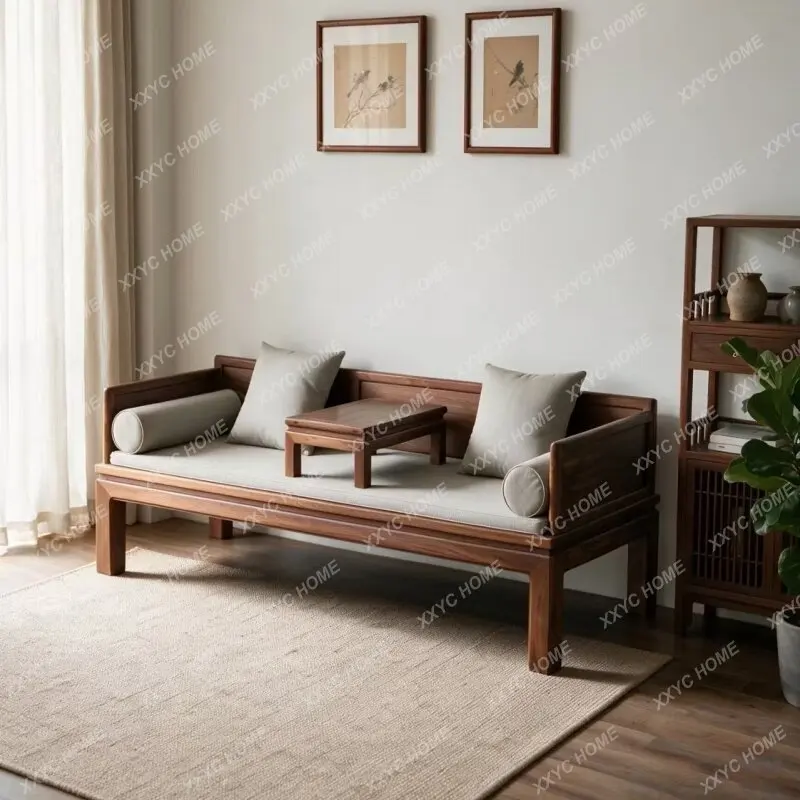 New Chinese solid wood Arhat bed living room sofa coffee table combination