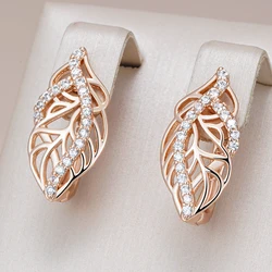 Kinel Hot Crystal Flower Dangle Earrings for Women Fashion 585 Rose Gold Color Natural Zircon High Quality Daily Fine Jewelry