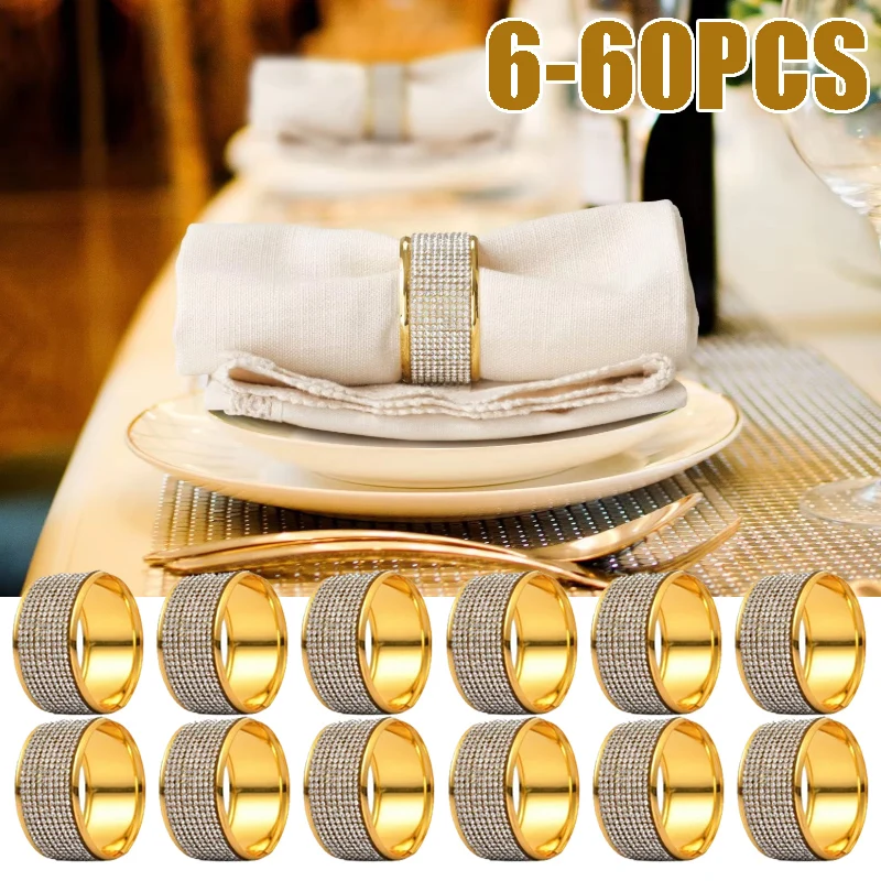 Rhinestone Crystal Napkin Rings European Metal Diamond-Pattern Napkin Holders for Hotel Table Decor Wedding Receptions