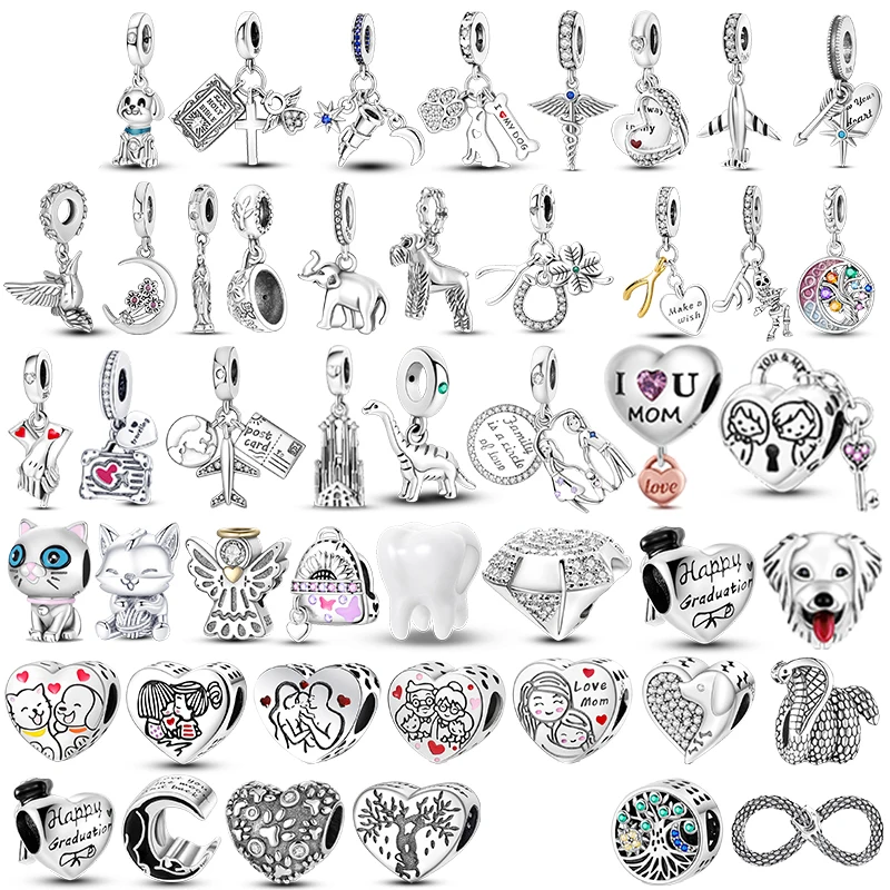 925 Sterling Silver Family Forever love mom Cute Animals Holding Hands Charms Beads Fit 44MM Aperture Bracelets Necklace Jewelry