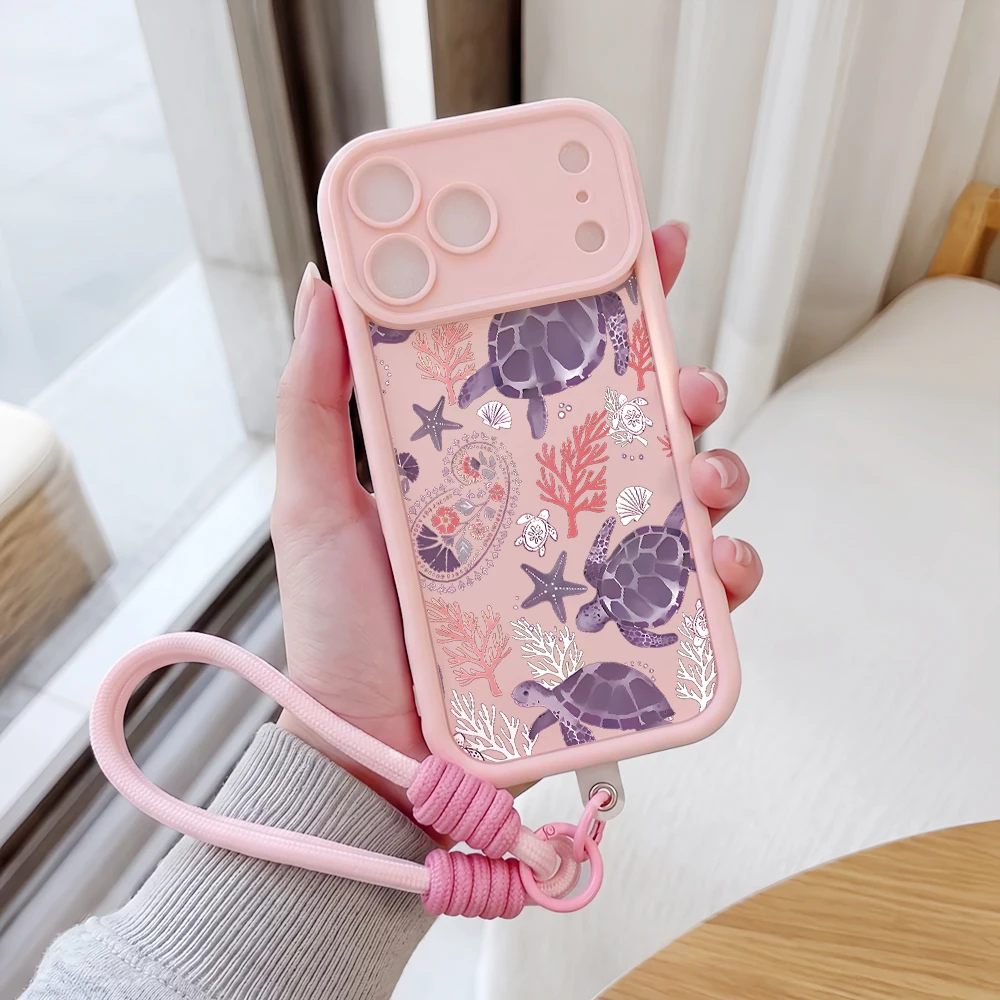 Meeresschildkröten-Korallen-Lanyard-Handyhülle für iPhone 12 13 14 15 16 17 Pro Max 16 15 14 Pro Plus 17E Stoßfeste Matte Silikonhülle – Detail 1