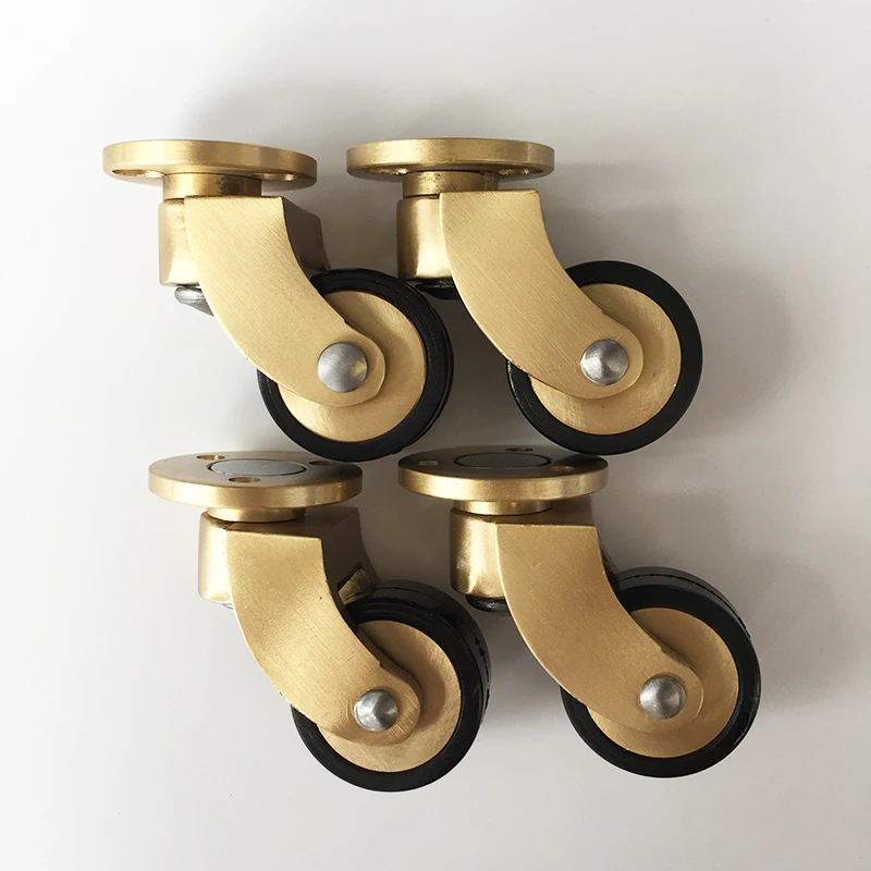 

HOT 4PCS 1'' Solid Brass Casters Table Chair Sofa Couch Cabinet Feet Castors 360° Swivel Wheels Rubber Silent Furniture Rollers