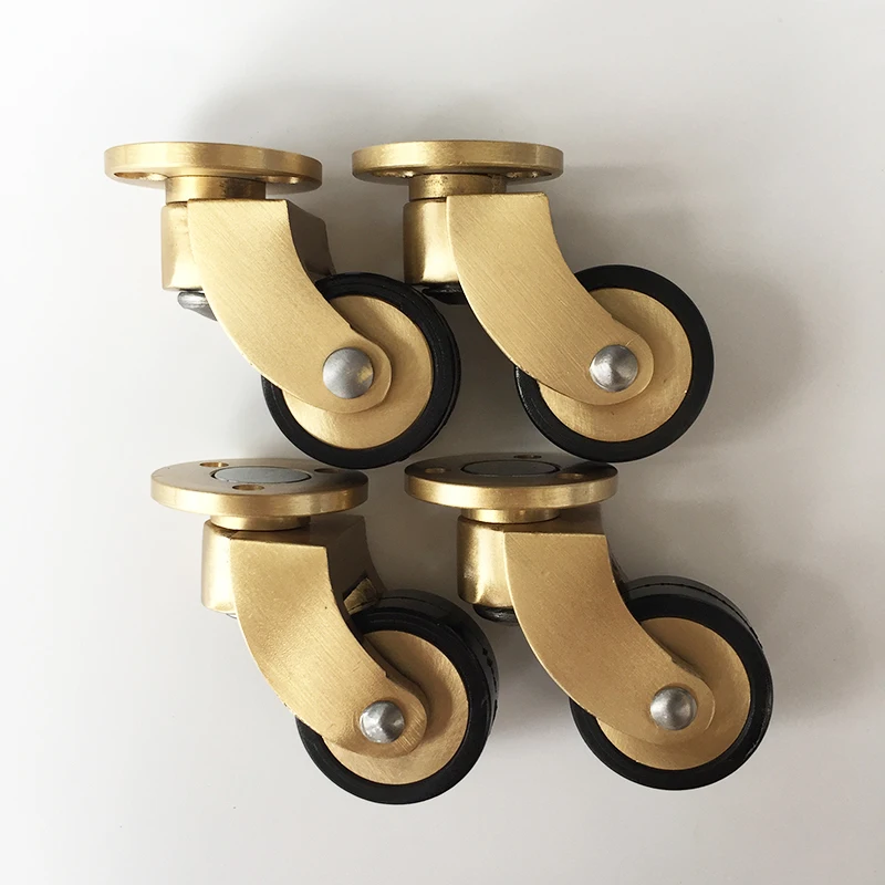 

New 4PCS 1'' Solid Brass Casters Table Chair Sofa Couch Cabinet Feet Castors 360° Swivel Wheels Rubber Silent Furniture Rollers