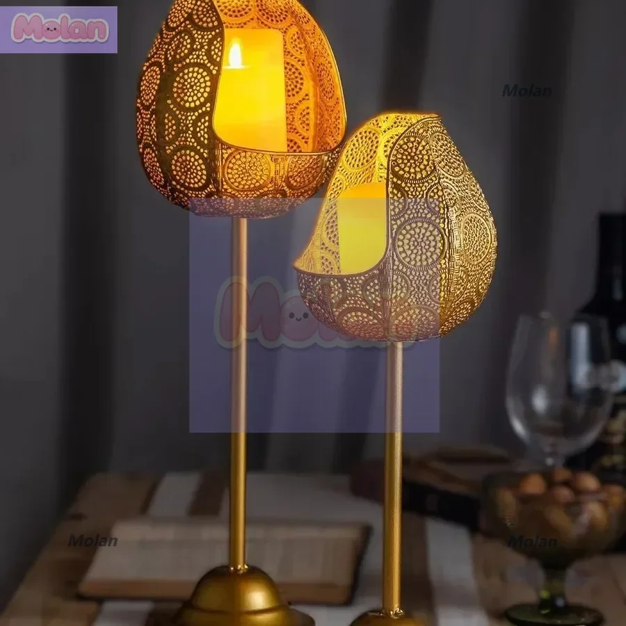 

Iron hollow gold interior table candlestick