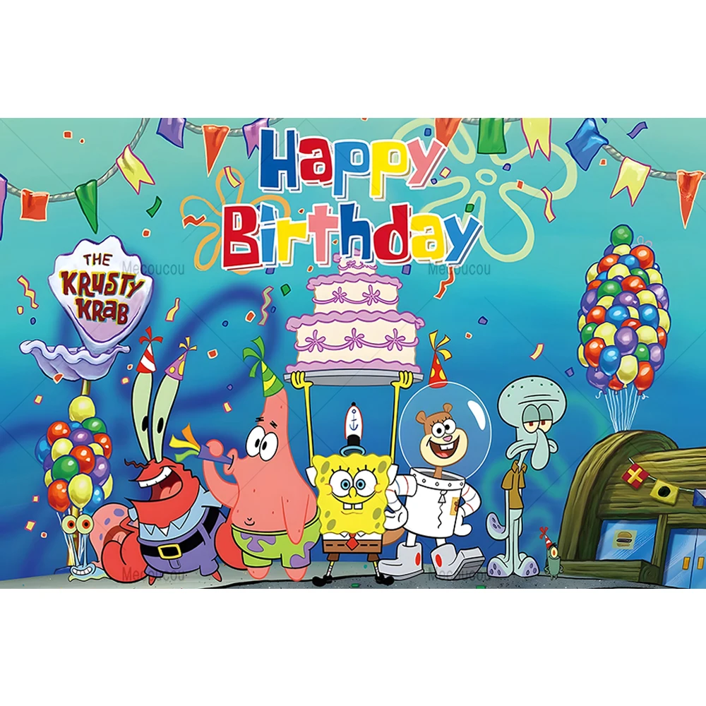 SpongeBob SquarePants Photo Backdrop Customized Cartoon Children's Birthday Party Baby Shower Banner Decoration Photography Prop