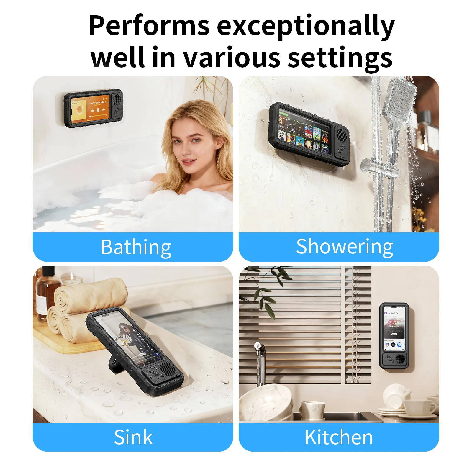 Eary Shower Phone Holder Waterproof 360°Rotation Shower Phone Case Universal Cover Mount Stand for Bathroom Wall Mirror Kitchen