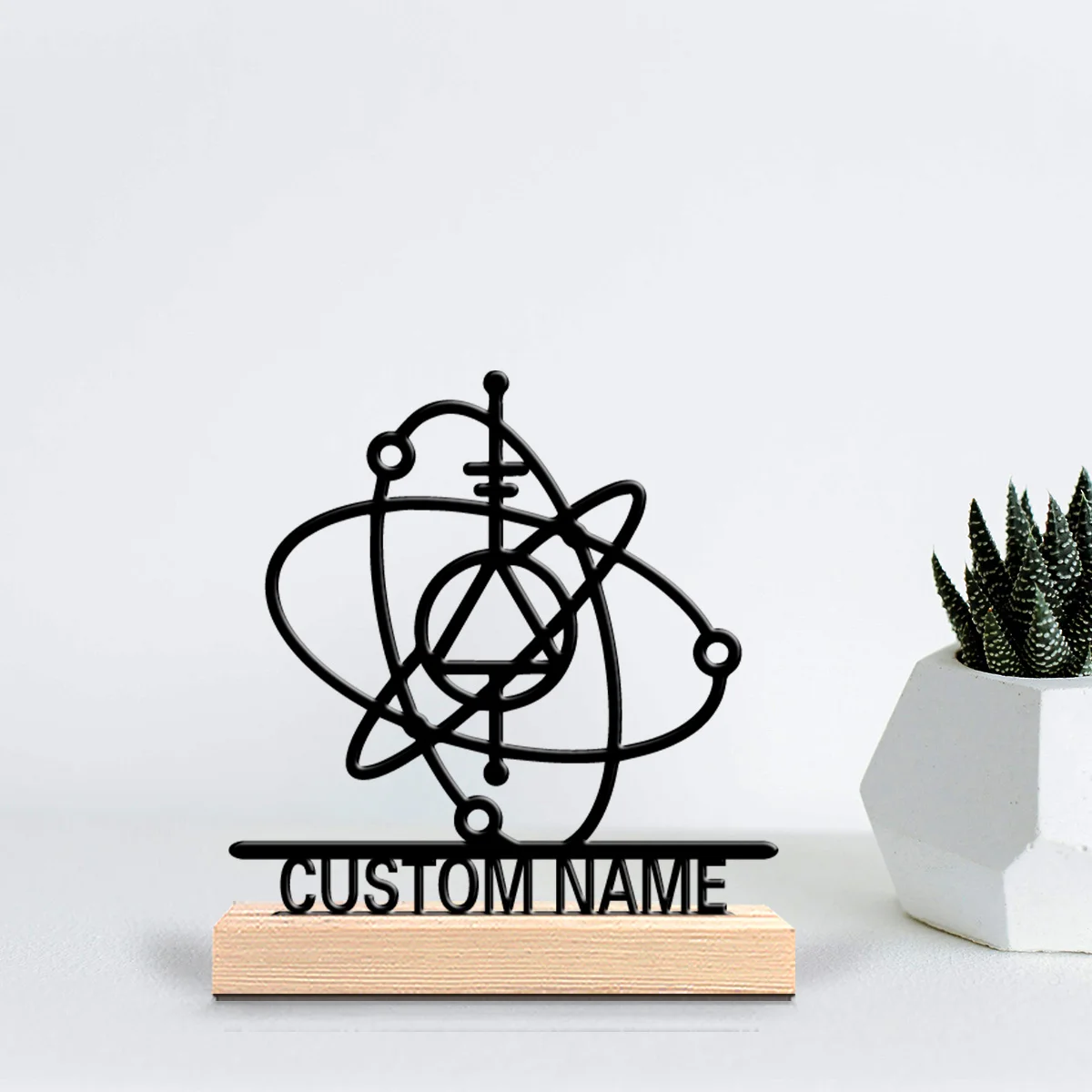 1pc Terror Personalized Custom Atomic symbol Metal Statues Desktop sculpture with wooden base suitable for pet grooming