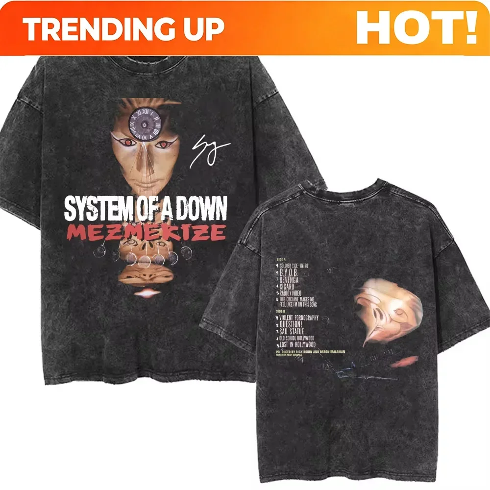 Customization 2026 New System Of A Down Toxicity Album Graphic Washed T-shirts Men Women Rock T Shirt Cotton