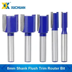 Wood Router Bit 2 Flute Straight End Mill 8mm Shank Flush Trim Router Bit Tungsten Carbide Edgin Bit 8-20mm Wood Milling Cutter