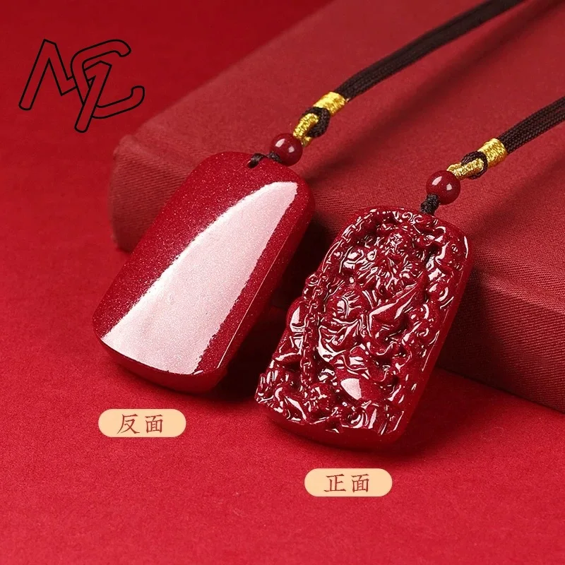 Luxury Red Cinnabar Celestial Master Zhong Kui Pendant Carving Natural Genuine Women's Jewelry Accessories Energy Gift Best