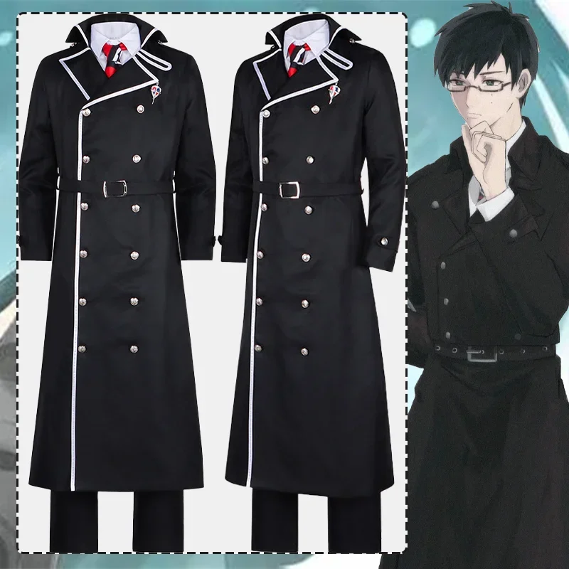 Anime Ao no Exorcist Okumura Yukio Cosplay Costume Black Uniform Brooch Accessories Suit Halloween Party Comic Con Adult Men Set