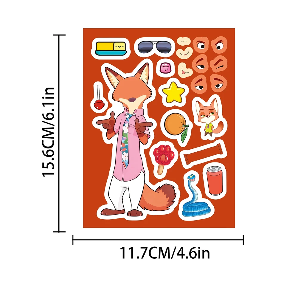8/16sheets Cute Disney Zootopia Anime Puzzle Stickers Kawaii Cartoon Judy Nick Make a Face DIY Assemble Jigsaw Educational Toys