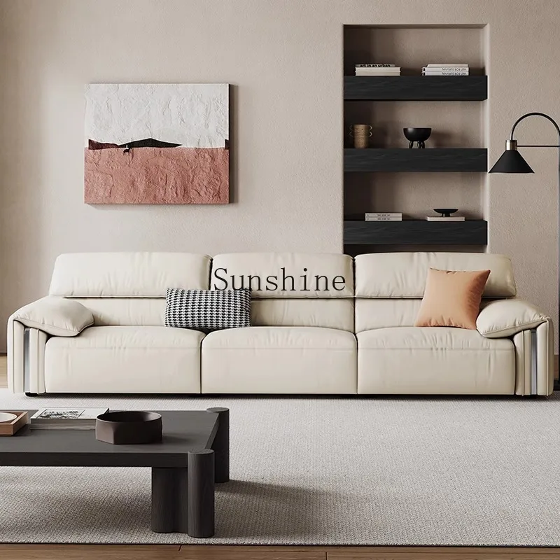 

Italian minimalist modern minimalist living room small apartment straight three-person leather art sofa