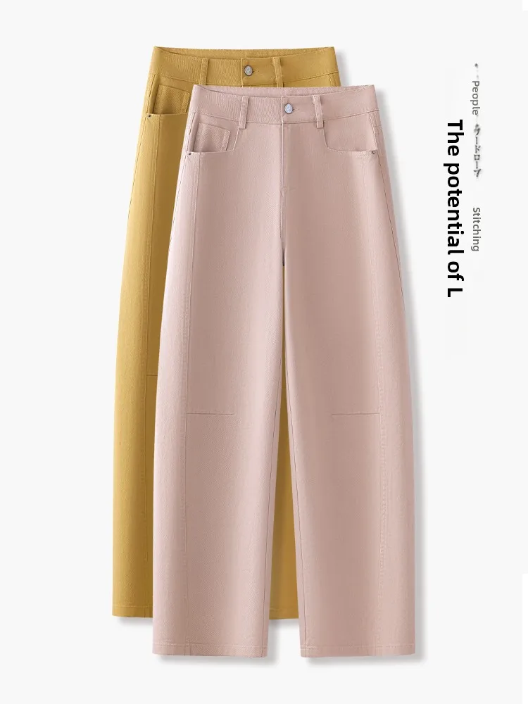 

Розовые широкие джинсы-бананы для женщин, повседневный стиль, высокая талия, хлопковый деним, весна-осень, новая модная тенденция