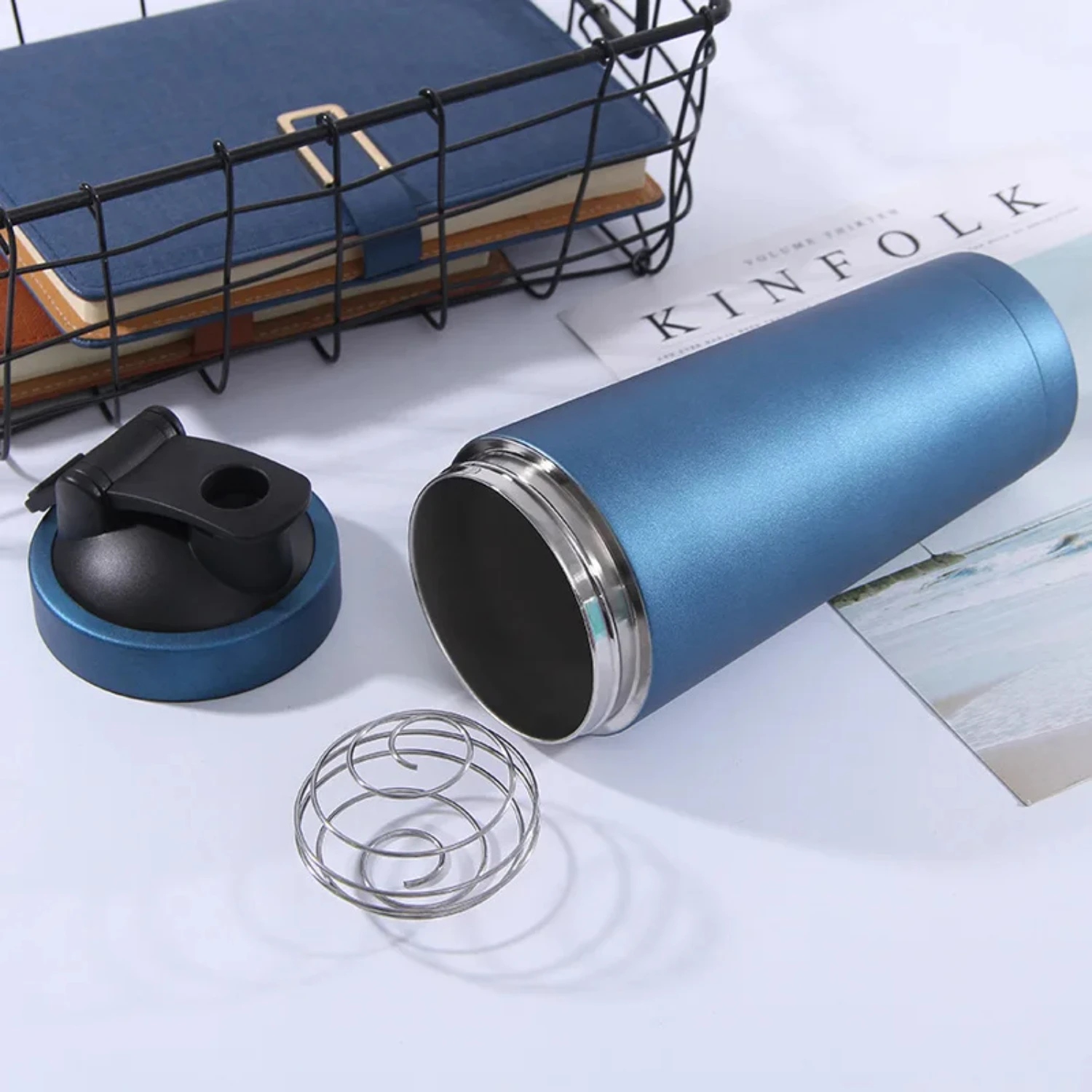 Двухслойная чашка-термос из нержавеющей стали, 26 унций, чашка для фитнеса, протеинового порошка, многофункциональная спортивная бутылка для воды