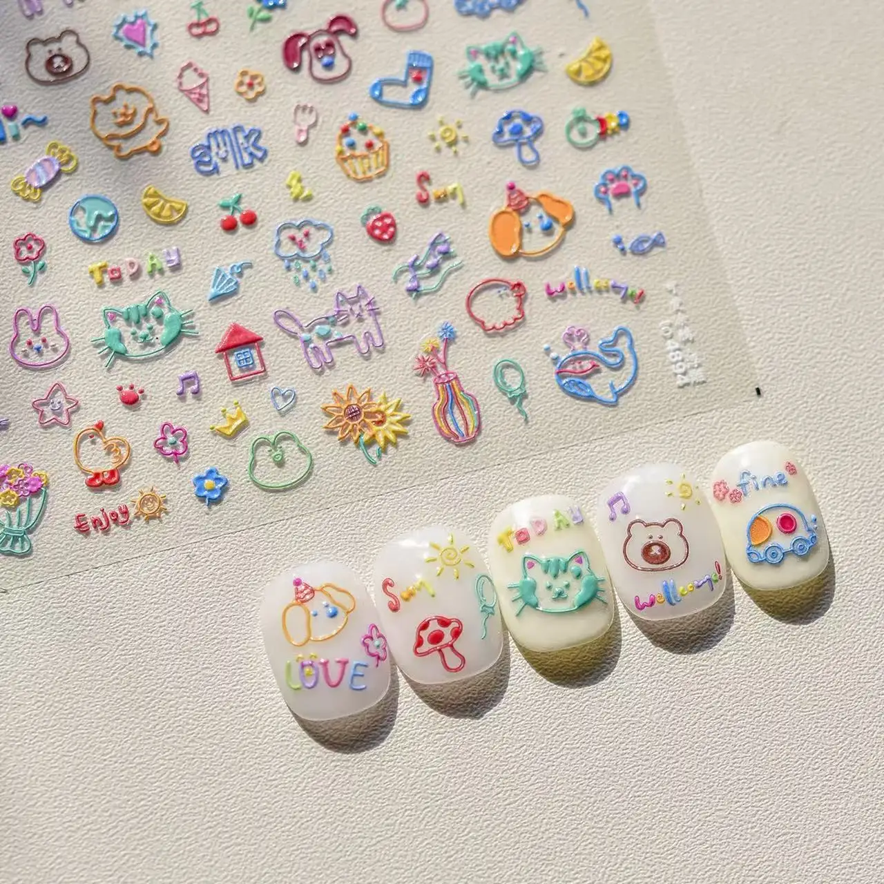 Tomoni 5D Cartoon Nail Art Stickers Family Party Nail Art Supplies Animal Characters Nail Art Decals Anime Stickers For Nails