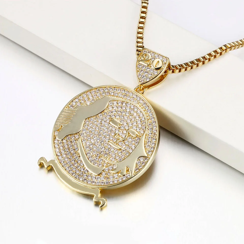 Portrait Gold Coin  Round Pendant Plated Gold Iced Out Gift For Men Women Accessories Jewelry