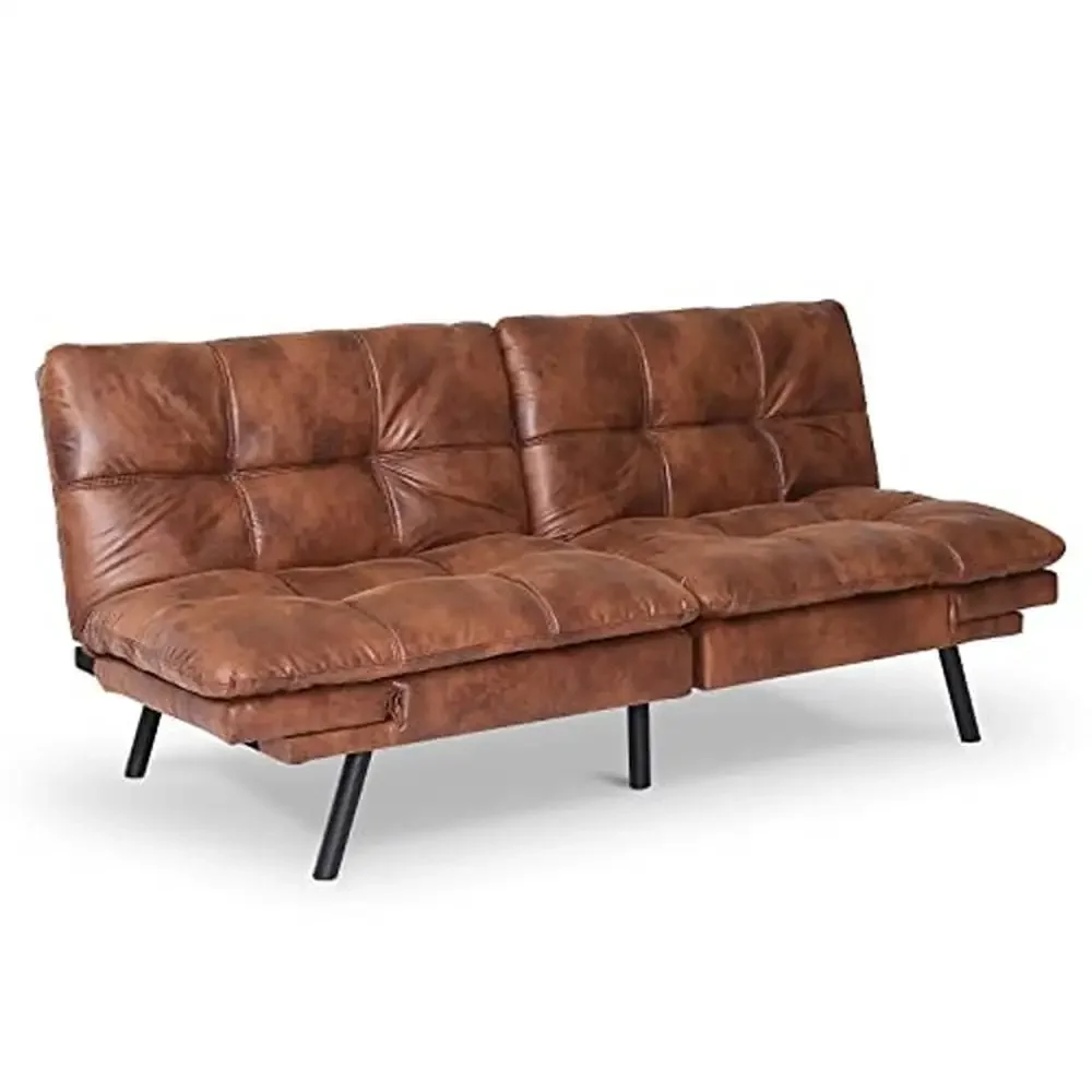 Mid-Century Modern Brown Leather Sectional Sofa 3" Memory Foam Cushions Wooden Frame Versatile Loveseat Sofa