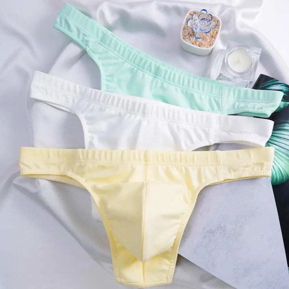 Men Sexy Briefs High Elastic G-strings Thongs Underwear Mid-rise U Convex Soft Solid Thongs Underpants Men Cotton Thong