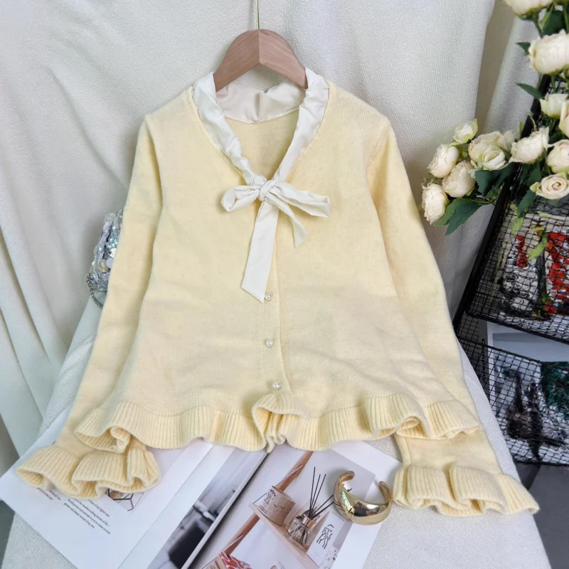 

Casual Sweater with Bowknot Knitted Cardigan