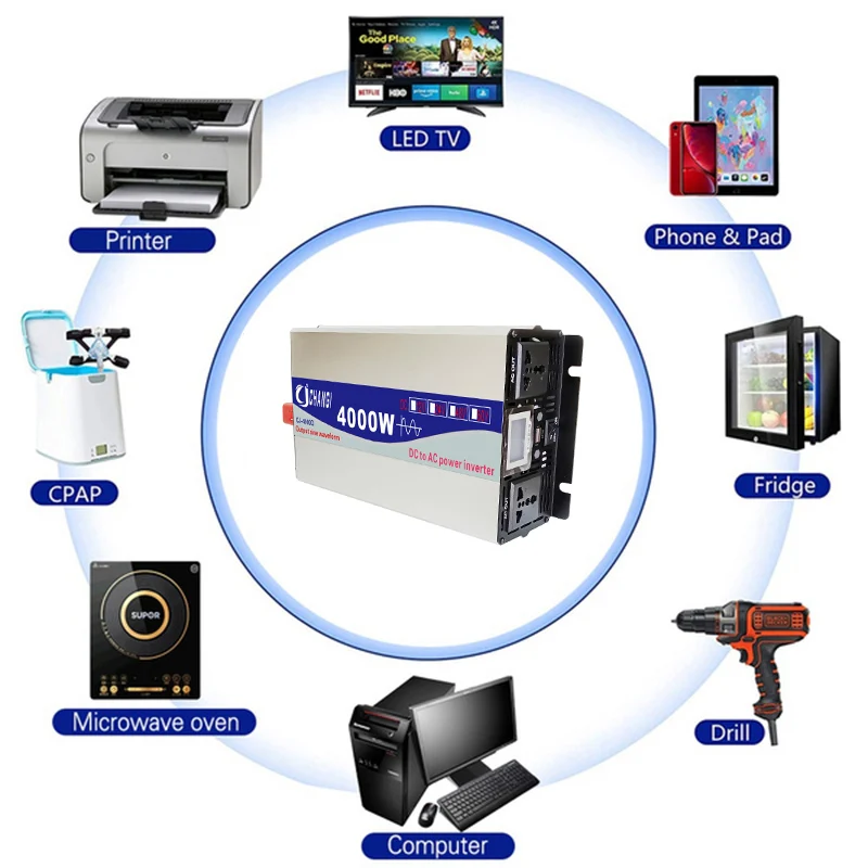 محول موجة جيبية نقي طاقة 12 فولت 220 فولت محولات طاقة شمسية للسيارة 4000 وات 5000 وات مع محول عرض متعدد الوظائف بجهاز تحكم عن بعد USB #4