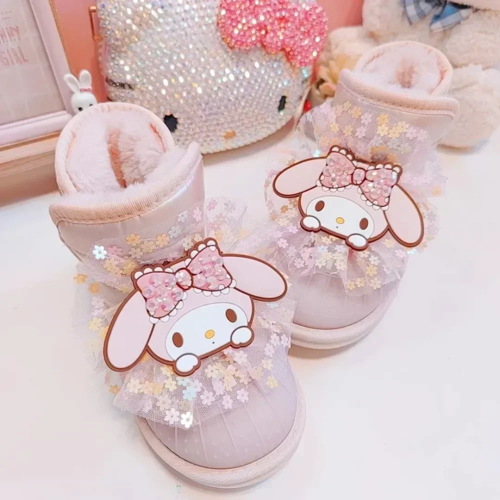 

Sweet My Melody Anime Kawaii Ins MINISO Fashion Soft Thick Boots Cute Cartoon Waterproof Cotton Snow Shoes Gifts Toys for Kids