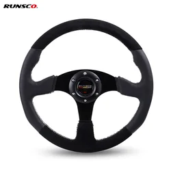 Racing Steering Wheel Suede/Leather 345mm/14Inch Steering Wheels Aluminum Frame with Horn Button PCD=6x70mm