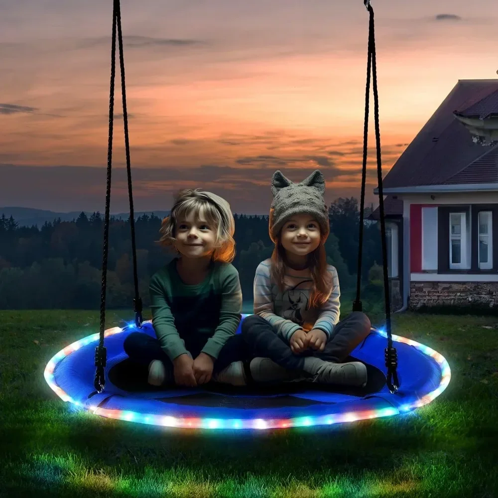 

40” Saucer Tree Swing with LED Lights for Kids Adults Outdoor 2 Tree Hanging Straps 700lbs