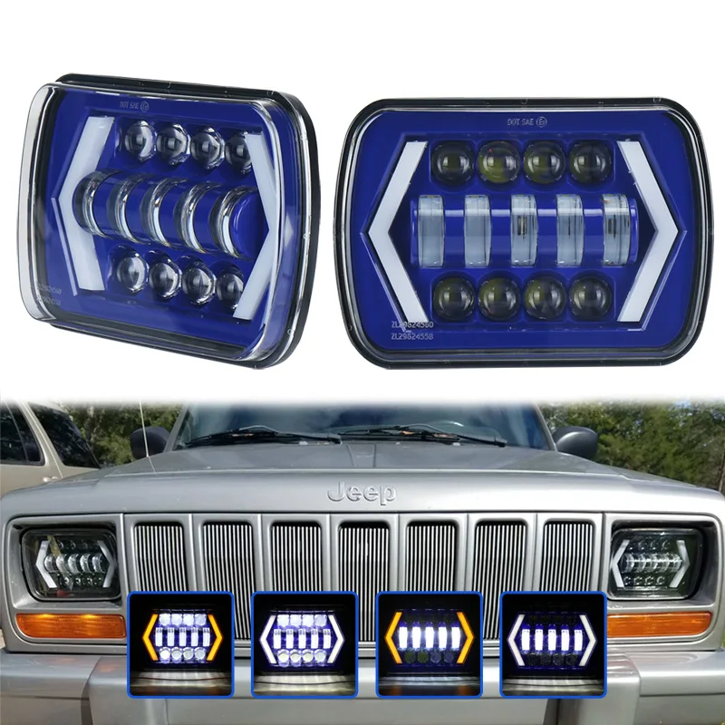

For JEEP Jeep Wrangler Cherokee LED headlights, suitable for off-road vehicle modification 5X7 blue bottom headlights