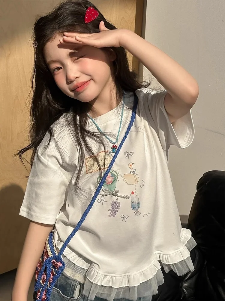 rosinier-t-shirt-pour-filles-a-manches-courtes-haut-d'ete-pour-enfants-style-coreen-coupe-ample-imprime-doux-pour-la-peau-respirant