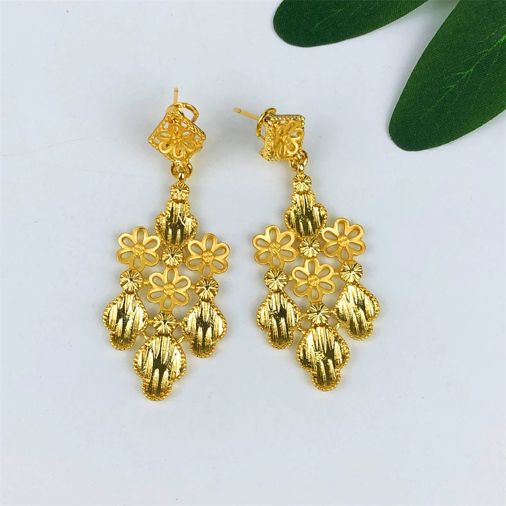 مجموعة مجوهرات فاخرة أصلية مطلية بالذهب عيار 18 قيراط للنساء، قلادة ذهبية عصرية، حلق، سوار، خاتم، هدايا زفاف في دبي