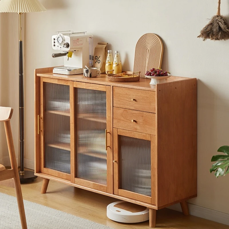 

Solid wood rock slab dining side cabinet Modern simple household kitchen wall locker cupboard Living room tea cabinet