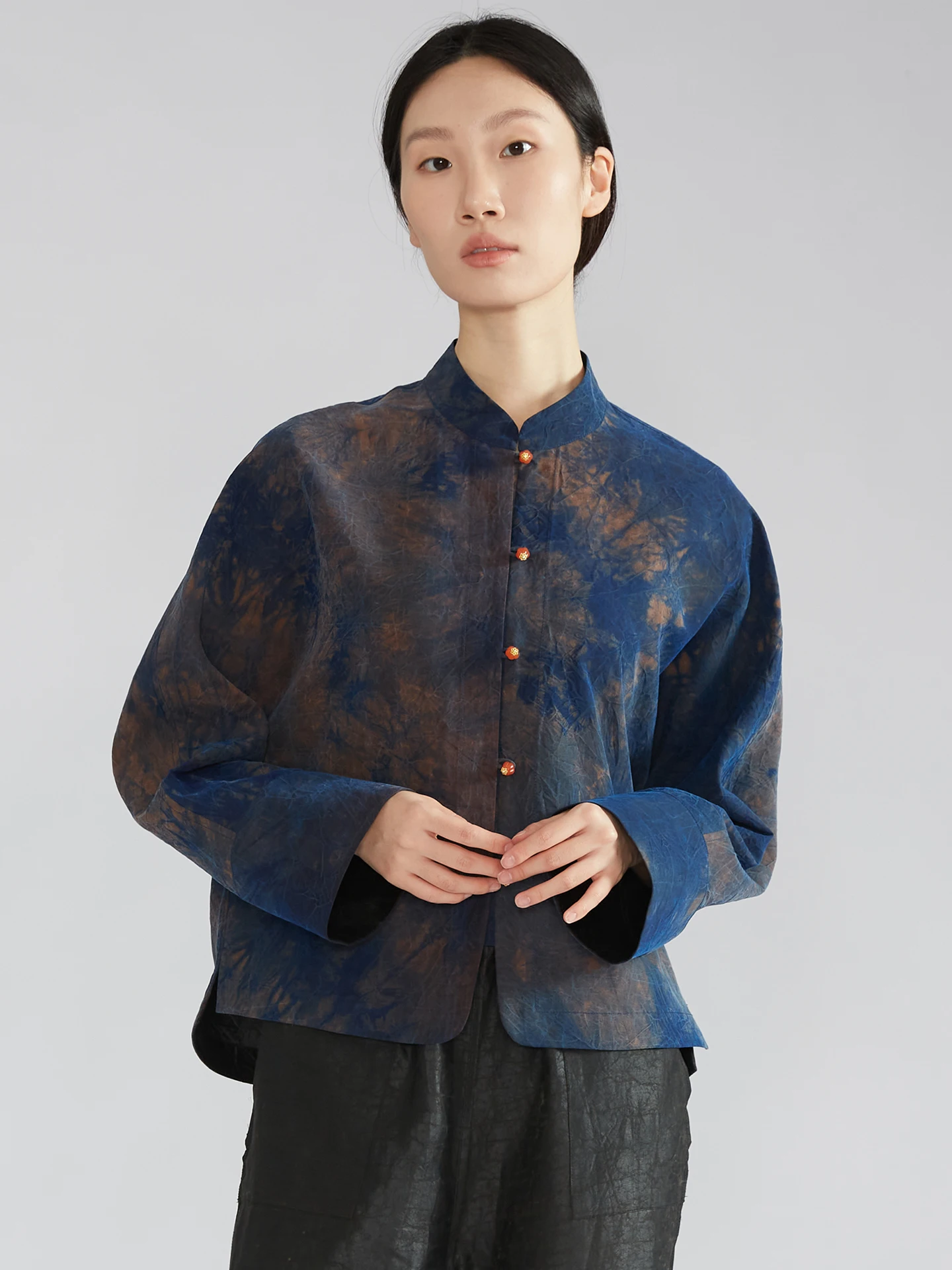 

Double-Sided Wear Blue Dyed Silk Xiangyun awl New Chinese Sle Outerwear 00% Silk Women's Jaet Straight Cut
