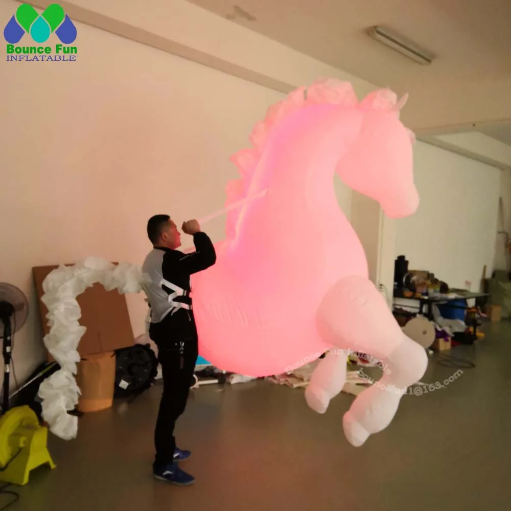 Walking 3m Large White Inflatable Horse Costume With Lights Inflatable Cartoon Mascot Costume For Carnival Parade Performance