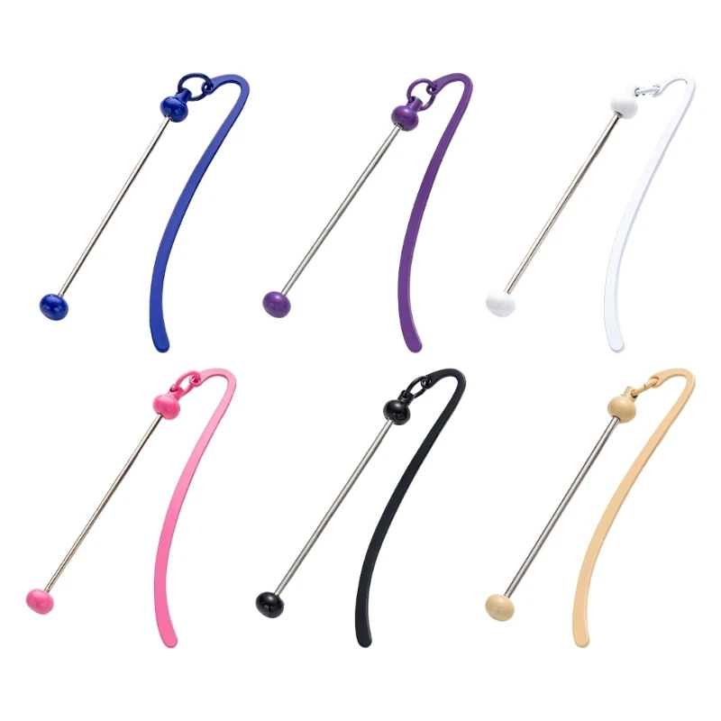 6Pcs Beadable Hook Bookmarks Metal Book Marker with Long Beadable Pendant Reading Accessories for Book Lover Reader