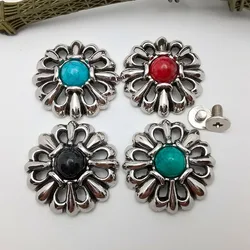 5 Pcs 25mm Silver Hollow Out Garland Conchos Leathercraft Handbag Belt Turquoise Saddle Concho Screwback