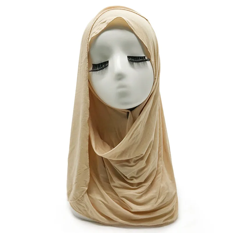 Soft High Quality Modal Mercerized Cotton Jersey Hijab Scarf Muslim Women Premium Solid Plain Elastic Turban Headwrap Long Shawl