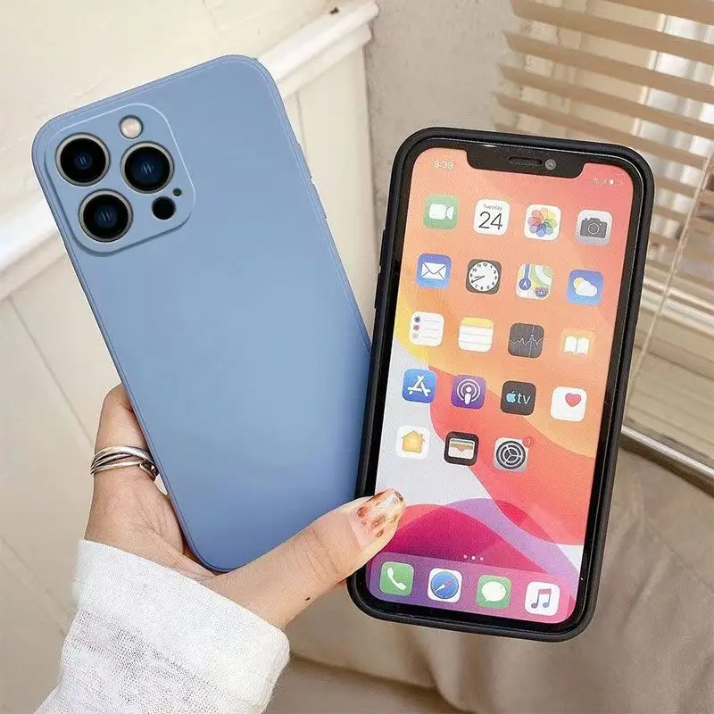 Flüssige Silikon-Handyhülle für iPhone 11 12 13 14 15 16 Pro Max 13 Mini 14 Plus 16e reine Farbe matte stoßfeste Rückseite – Detail 2
