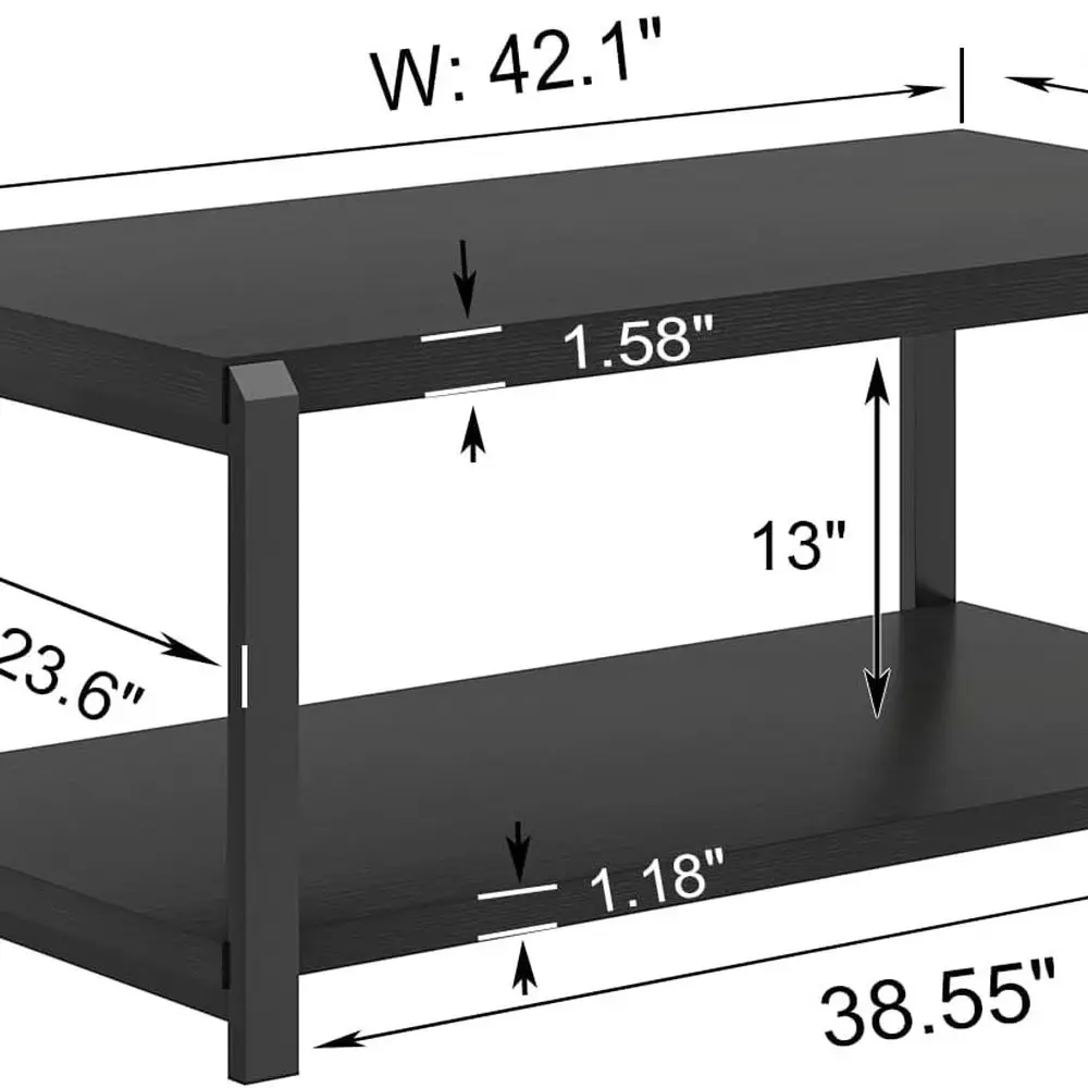 Mesa de centro moderna rústica com armazenamento, peça central retangular de estilo industrial para sala de estar