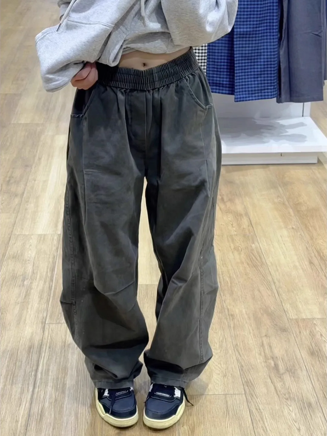 

Retro American Waed Pure Cotton Work Trousers Men's Autumn Winter Folded Design Sense Knife Straight Loose Wide Leg Pants