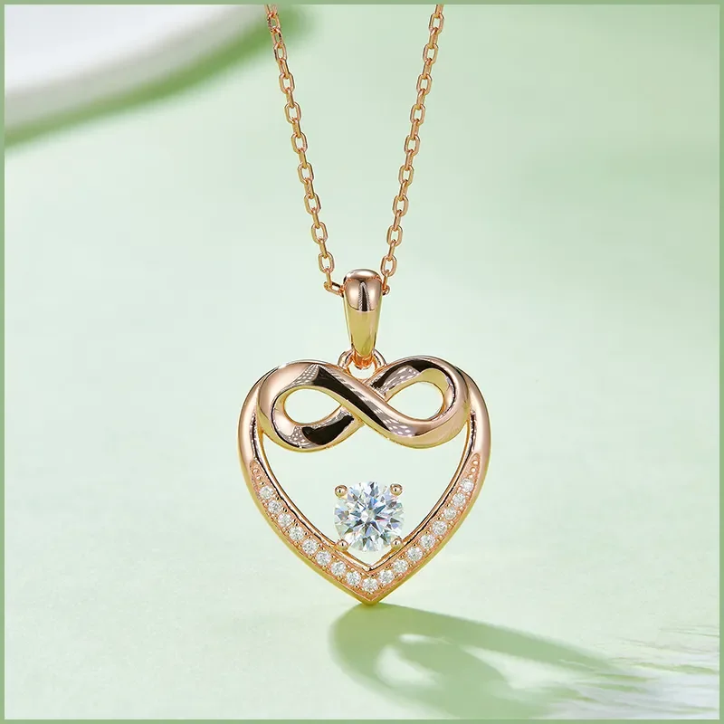 GEM'S BALLET Dainty Heart Infinity Pendant 925 Sterling Silver Moissanite Necklace Engagement Jewelry Perfect Gift for Her