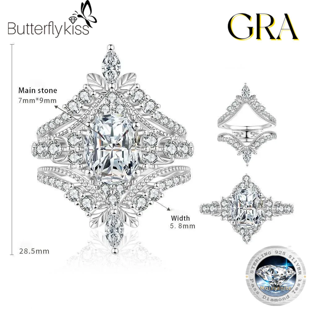 

Butterflykiss 2ct Oval Cut D Color Muiltcolor Moissanite Diamond Ring Set Engagement 925 Sterling Silver Ring For Women Jewelry