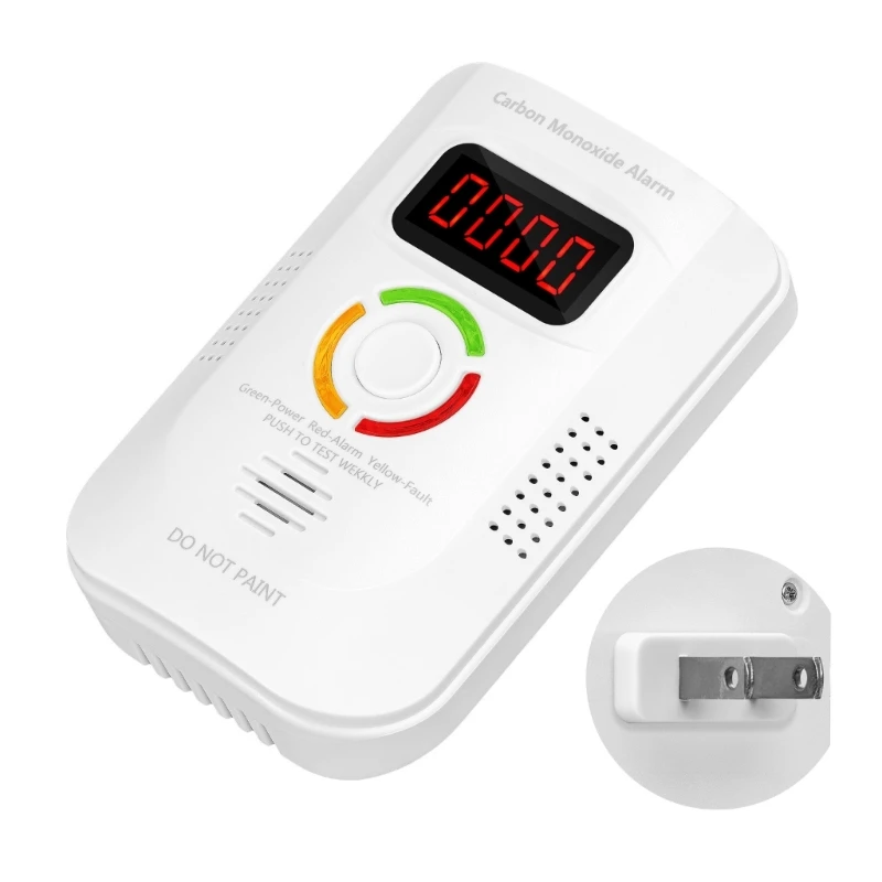 Home Safe Carbon Monoxide Alarm with EU/US plugs Stable CO Monitors with Sound & Light Alerts ABS for Immediate Use