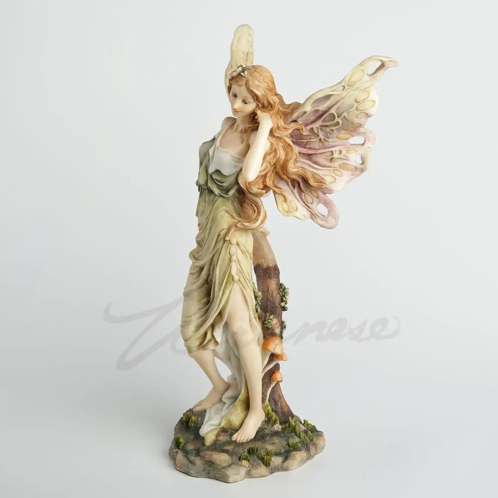 Forest Flower Fairy Resin Figurine Winged Elf Statue Garden Nymph Sculpture Vintage Green Goddess Desktop Ornament Home Decor
