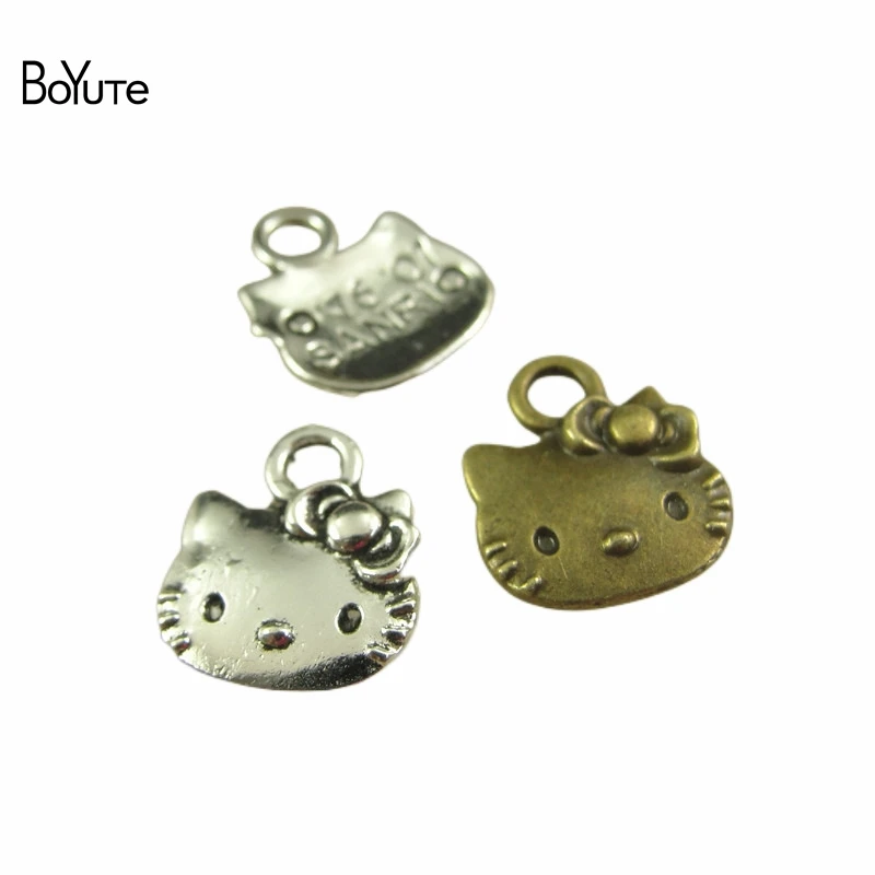 BoYuTe – breloques chats antiques en alliage métallique, 13x11MM, pour la fabrication de bijoux, accessoires de bricolage, vente en gros, 100 pièces/lot