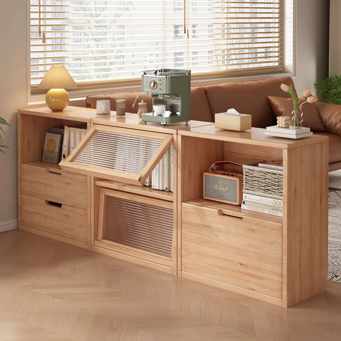 

Книжный шкаф из цельного дерева, боковой шкаф для дивана, встроенный шкафчик для хранения, модульный комбинированный шкаф для телевизора, спальни, прикроватный низкий шкаф